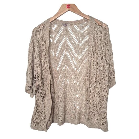 Roz & Ali Tan Open Front Crocet Knit Cardigan Plus Size 3X - Picture 1 of 4